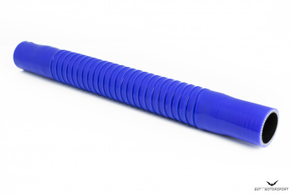 Leicht flexibler Silikon Kühlerschlauch in blau mit einem Innendurchmesser  von 35 mm, einer Wandstärke von 5 mm und einer Länge von 350 mm.